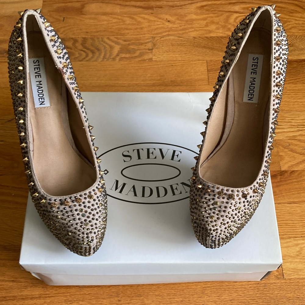 Steve Madden Platform Stud Gold Crystal Embellished Heels